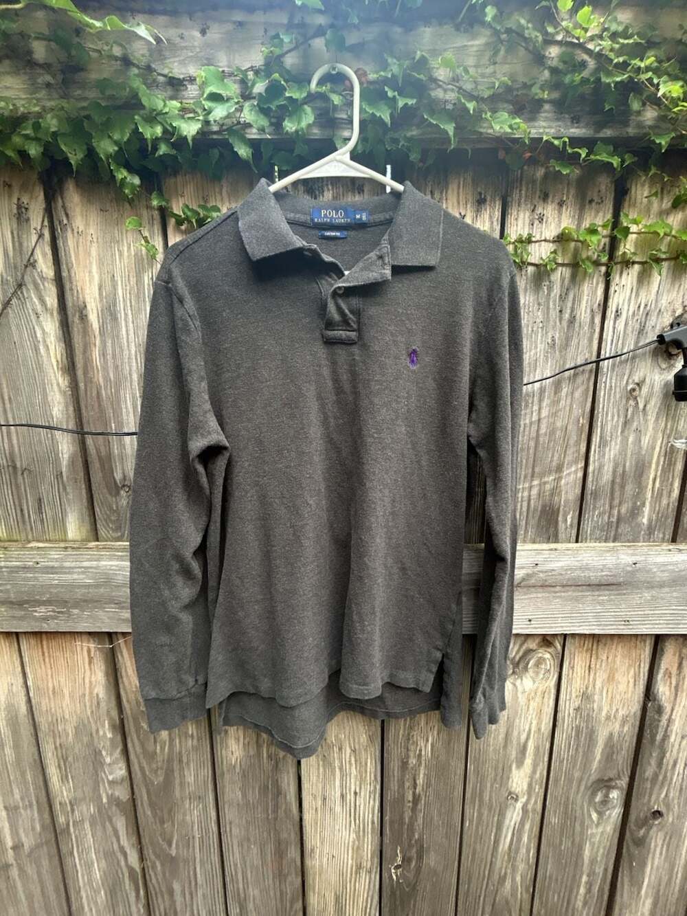 Polo Ralph Lauren Custom Fit Long Sleeve Polo Shirt Gray Medium